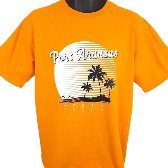 Vintage Port Aransas T Shirt Mens Size Large Orange Texas Palm Trees Destination - Picture 1 of 5